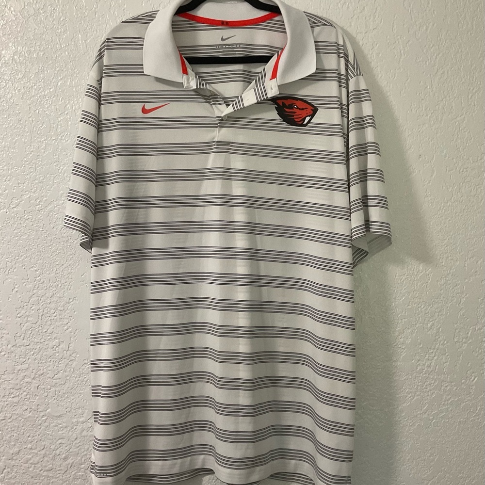 Nike White and Black Striped Polo Shirt Oregon State Beavers Short Sleeve